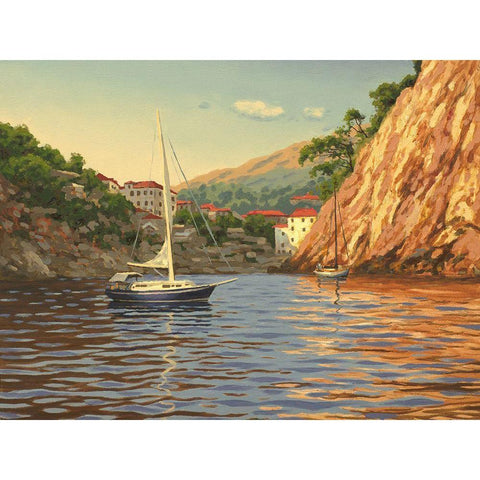 Sail in the Bay Black Modern Wood Framed Art Print with Double Matting by Adamov, Alexey