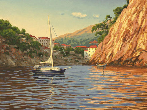 Sail in the Bay Black Ornate Wood Framed Art Print with Double Matting by Adamov, Alexey