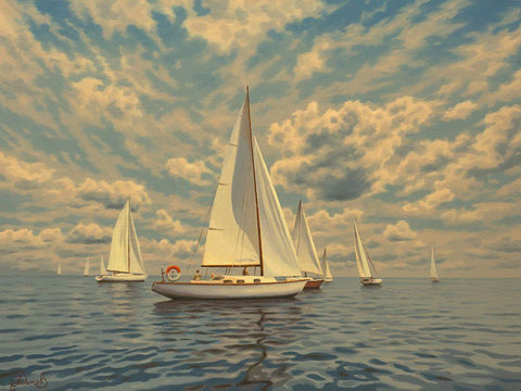 Sails on the Sea Black Ornate Wood Framed Art Print with Double Matting by Adamov, Alexey