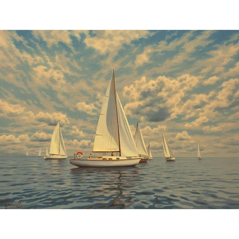 Sails on the Sea Black Modern Wood Framed Art Print by Adamov, Alexey