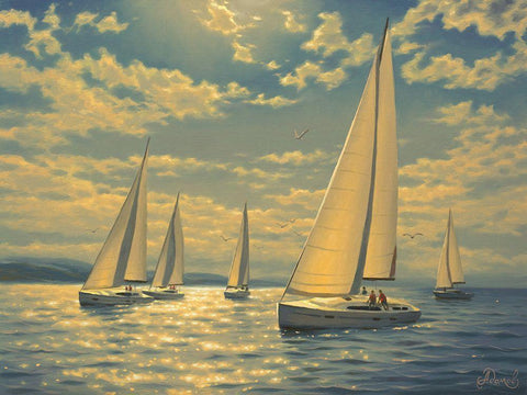 Sails on the Sea II Black Ornate Wood Framed Art Print with Double Matting by Adamov, Alexey