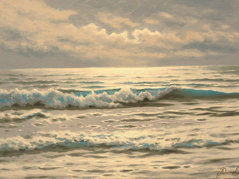 Just Waves White Modern Wood Framed Art Print with Double Matting by Adamov, Alexey