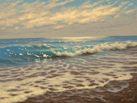 Waves by the coast White Modern Wood Framed Art Print with Double Matting by Adamov, Alexey