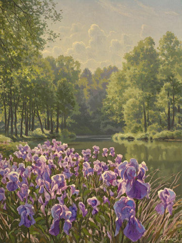 Purple Iris by the River Black Ornate Wood Framed Art Print with Double Matting by Adamov, Alexey