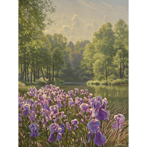 Purple Iris by the River Black Modern Wood Framed Art Print by Adamov, Alexey