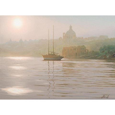 Sunny Ray over the Sea Gold Ornate Wood Framed Art Print with Double Matting by Adamov, Alexey