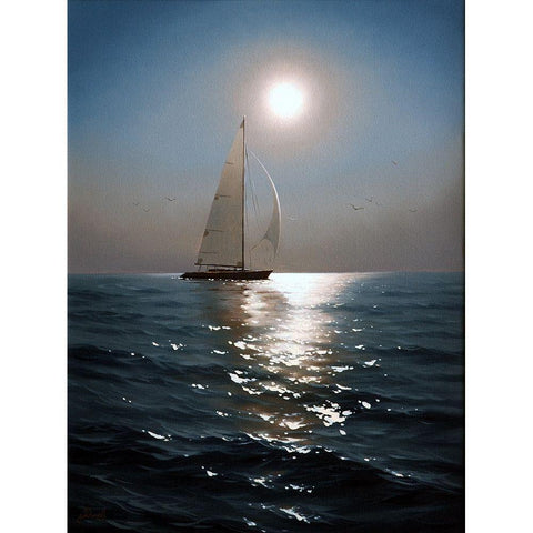 Sailboat White Modern Wood Framed Art Print by Adamov, Alexey