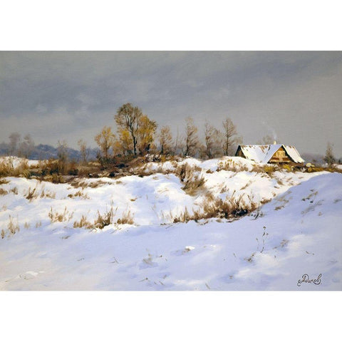 Winter Landscape Black Modern Wood Framed Art Print with Double Matting by Adamov, Alexey