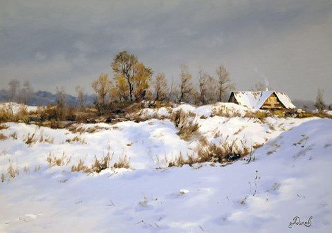 Winter Landscape White Modern Wood Framed Art Print with Double Matting by Adamov, Alexey