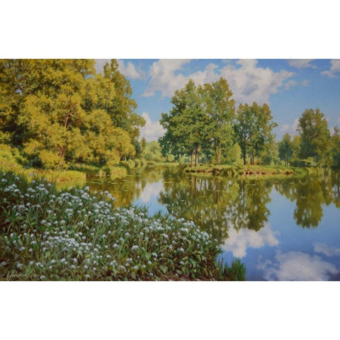 The Lake Black Modern Wood Framed Art Print with Double Matting by Adamov, Alexey