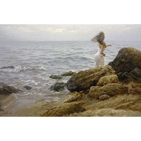 Mermaid White Modern Wood Framed Art Print by Adamov, Alexey