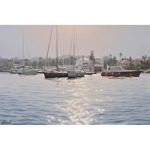 The Port in Croatia White Modern Wood Framed Art Print by Adamov, Alexey