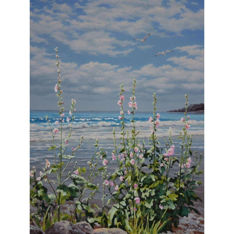 Flowers by the Sea White Modern Wood Framed Art Print by Adamov, Alexey