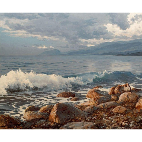 Wave in the Morning White Modern Wood Framed Art Print by Adamov, Alexey