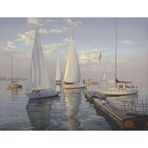 Yachts in Taganrog Black Modern Wood Framed Art Print with Double Matting by Adamov, Alexey