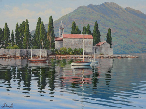 Kotor Bay II Black Ornate Wood Framed Art Print with Double Matting by Adamov, Alexey