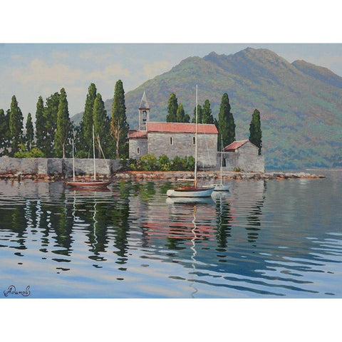 Kotor Bay II White Modern Wood Framed Art Print by Adamov, Alexey