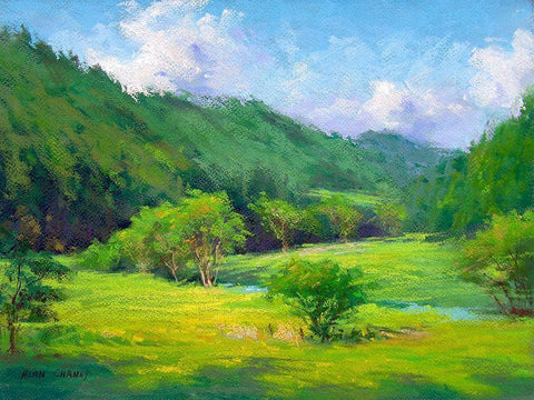 Summer Greens White Modern Wood Framed Art Print with Double Matting by Chaney, Alan