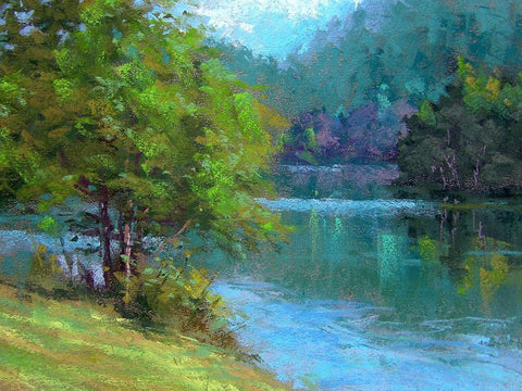 Blue River White Modern Wood Framed Art Print with Double Matting by Chaney, Alan