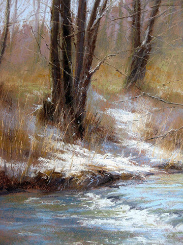 First snow by the River Black Ornate Wood Framed Art Print with Double Matting by Chaney, Alan