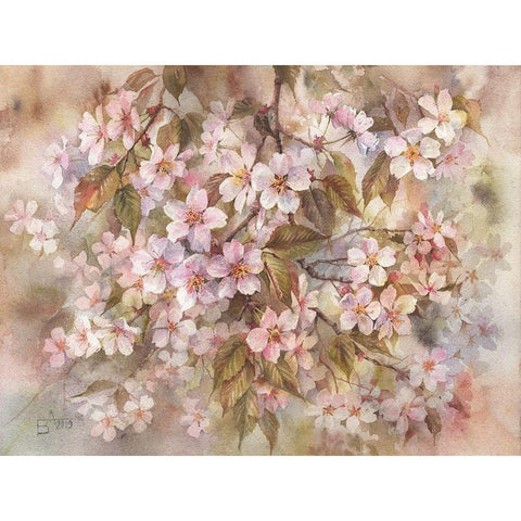 Sakura Black Modern Wood Framed Art Print by Besedina, Anastasiia