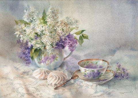 Tea with Lilac White Modern Wood Framed Art Print with Double Matting by Besedina, Anastasiia