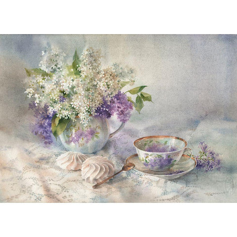 Tea with Lilac Gold Ornate Wood Framed Art Print with Double Matting by Besedina, Anastasiia