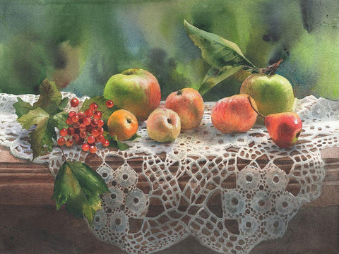 Autumn Fruits White Modern Wood Framed Art Print with Double Matting by Besedina, Anastasiia