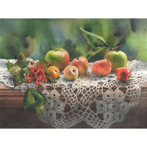 Autumn Fruits White Modern Wood Framed Art Print by Besedina, Anastasiia