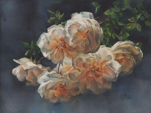 White Flowers on dark Background White Modern Wood Framed Art Print with Double Matting by Besedina, Anastasiia