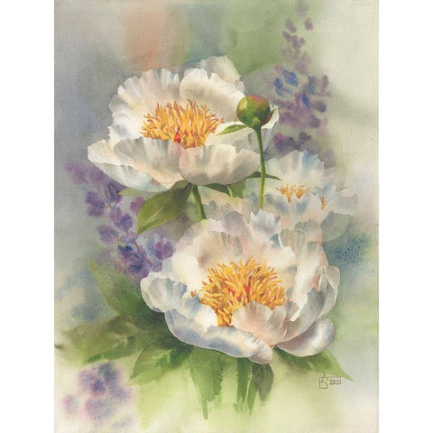 White Peonies Gold Ornate Wood Framed Art Print with Double Matting by Besedina, Anastasiia