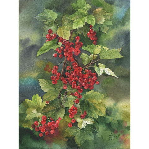 Red Currant Black Modern Wood Framed Art Print with Double Matting by Besedina, Anastasiia
