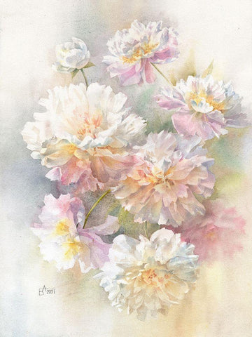 Aerial Peonies White Modern Wood Framed Art Print with Double Matting by Besedina, Anastasiia