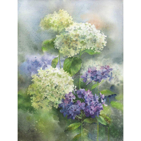 Hydrangea and Phloxes Gold Ornate Wood Framed Art Print with Double Matting by Besedina, Anastasiia