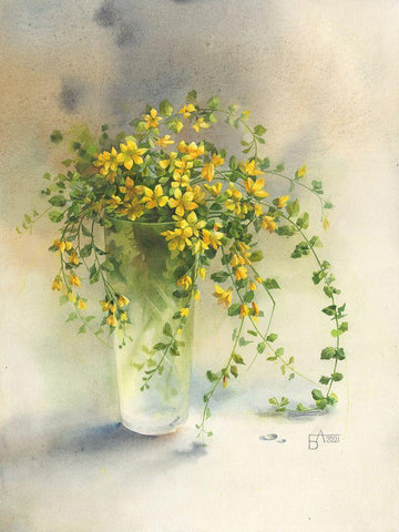 Yellow Bouquet White Modern Wood Framed Art Print with Double Matting by Besedina, Anastasiia