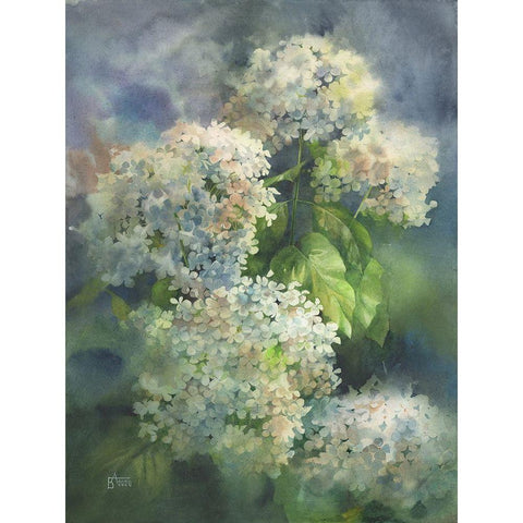 Solar Hydrangeas Gold Ornate Wood Framed Art Print with Double Matting by Besedina, Anastasiia