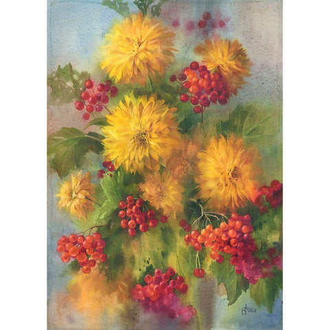 Rowen Berry and Golden Balls Black Modern Wood Framed Art Print with Double Matting by Besedina, Anastasiia