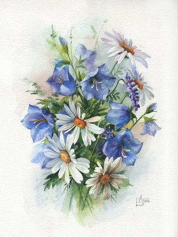 Summer Boouquet White Modern Wood Framed Art Print with Double Matting by Besedina, Anastasiia