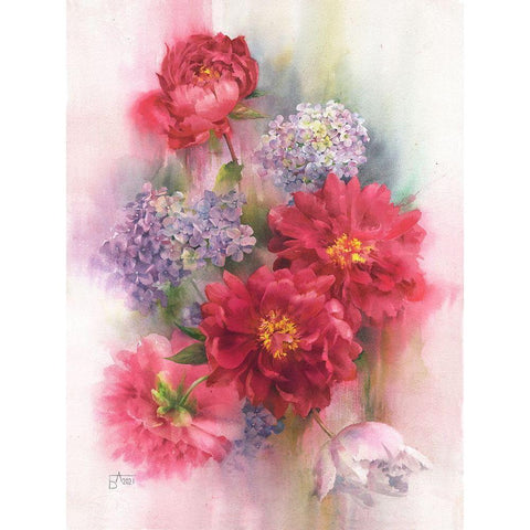 Peonies and Hydrangeas Black Modern Wood Framed Art Print by Besedina, Anastasiia