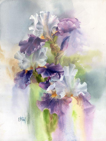 Big Iris White Modern Wood Framed Art Print with Double Matting by Besedina, Anastasiia