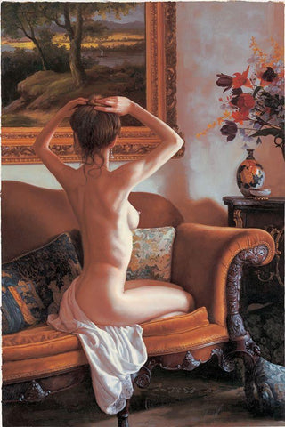 Sitting Act Black Ornate Wood Framed Art Print with Double Matting by Palmieri, Giuseppe