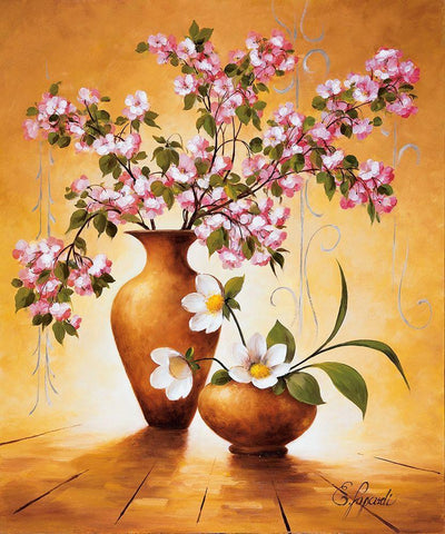 Italian Flowers II White Modern Wood Framed Art Print with Double Matting by Lopardi, E.