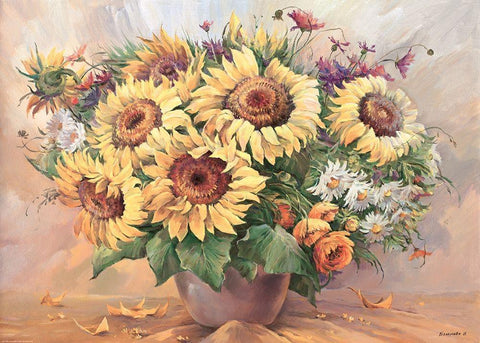 Sunflowers in Vase White Modern Wood Framed Art Print with Double Matting by Belousova, Irina