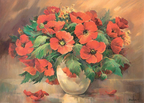 Poppies in Vase Black Ornate Wood Framed Art Print with Double Matting by Belousova, Irina