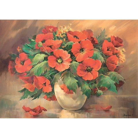 Poppies in Vase Gold Ornate Wood Framed Art Print with Double Matting by Belousova, Irina