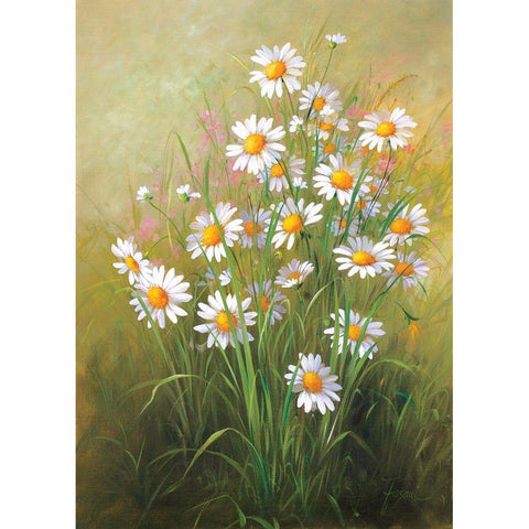 White Flowers Black Modern Wood Framed Art Print with Double Matting by Fasani