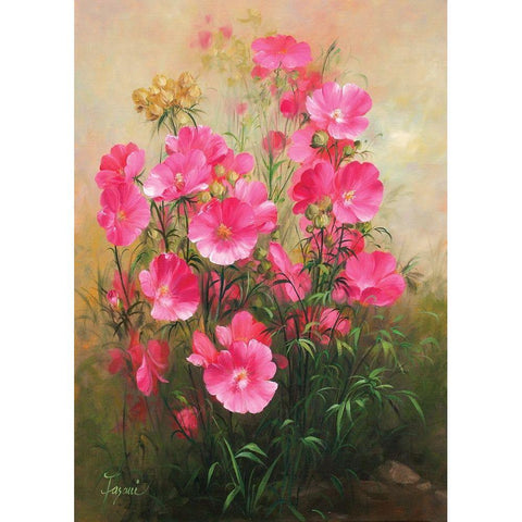 Red Flowers Black Modern Wood Framed Art Print with Double Matting by Fasani