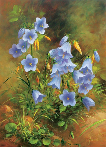 Blue Flowers White Modern Wood Framed Art Print with Double Matting by Fasani