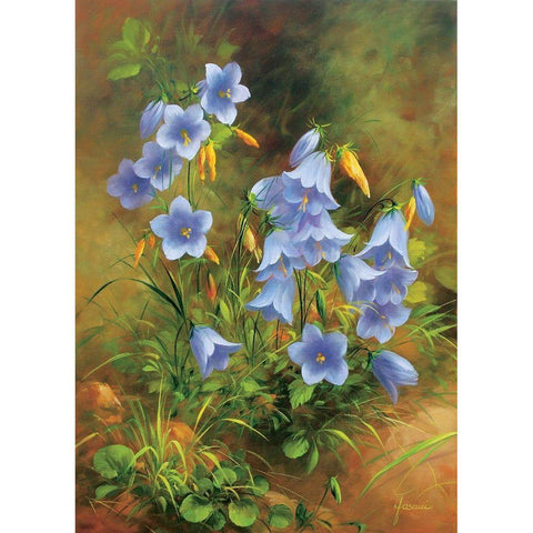 Blue Flowers Black Modern Wood Framed Art Print by Fasani