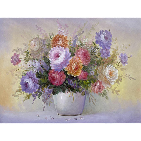 Flowers in Purple Colors I White Modern Wood Framed Art Print by Gonzales, Pedro